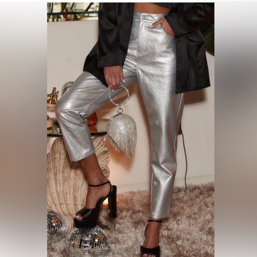 12th Tribe Silver Leather Pants - Picture 2 of 5